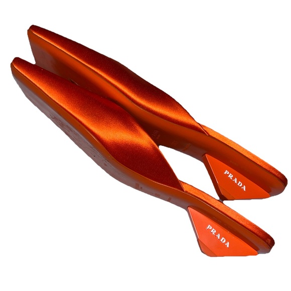 PRADA Modellerie Satin Mules Orange Arancio EU 38.5 Square Toe Kitten Heel RARE - Picture 10 of 13